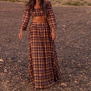 Staud two piece brown plaid set